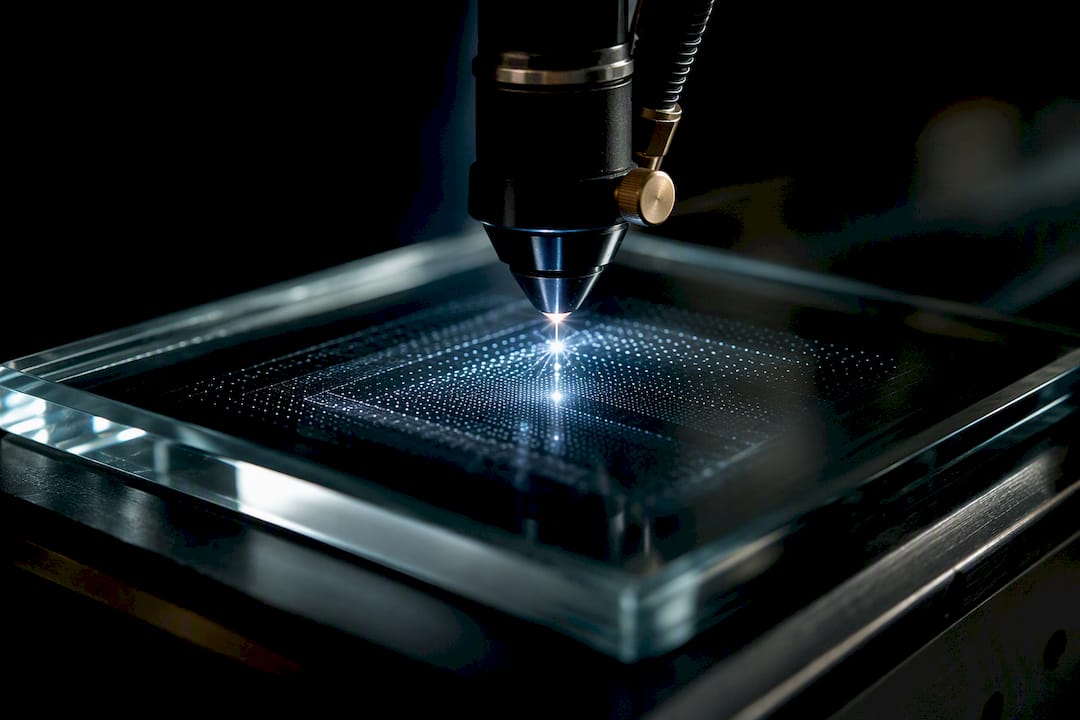 Laserfokus erzeugt Punkte im Glasinneren