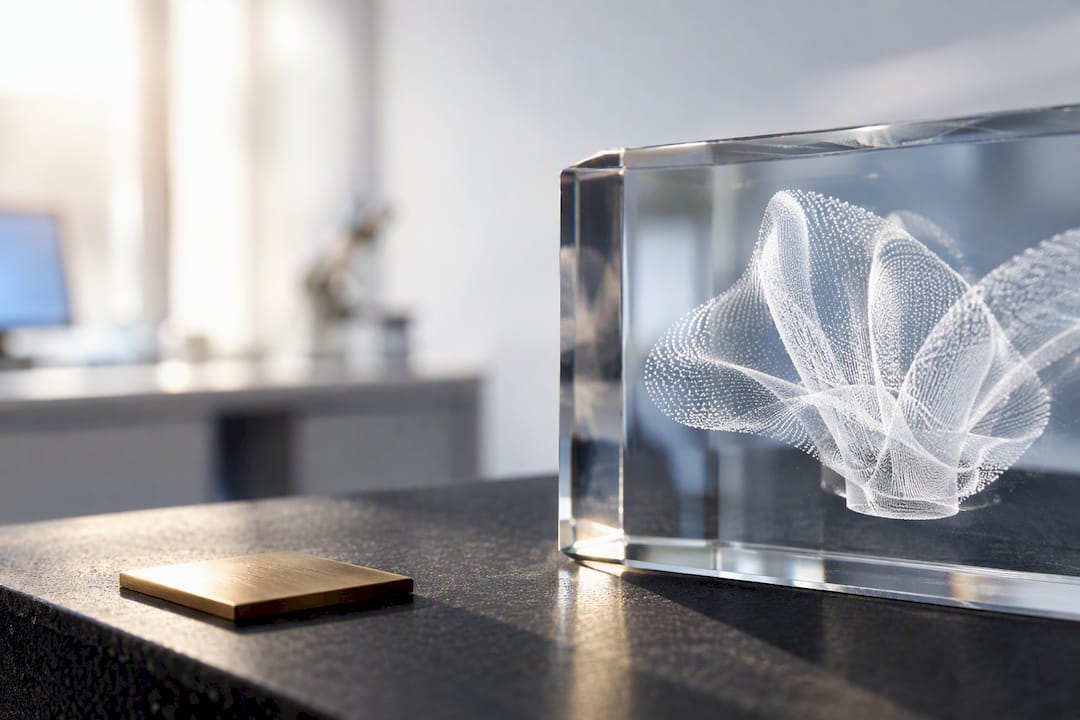 Kristallglas mit sichtbarer 3D-Gravur im Inneren