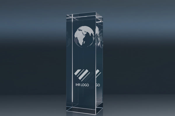 Elegante Trophy Globe Glas-Trophäe mit Weltkugel-Design und individueller 3D Lasergravur für internationale Auszeichnungen und Firmenehrungen