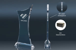 Trophy Thin Cross – exklusive Glas-Trophäe mit filigraner Kreuzform, ideal für maßgeschneiderte 3D Lasergravuren und besondere Auszeichnungen bei religiösen Zeremonien