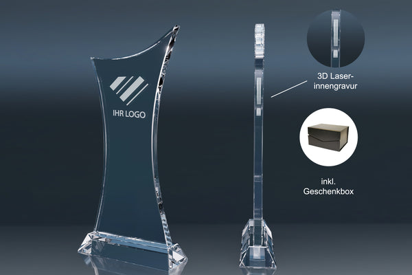 Trophy Thin Cross – exklusive Glas-Trophäe mit filigraner Kreuzform, ideal für maßgeschneiderte 3D Lasergravuren und besondere Auszeichnungen bei religiösen Zeremonien