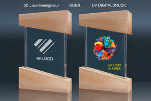 Trophy Wooden Box – exklusive Auszeichnung aus Kristallglas mit Holzsockel und schöner Holzbox, ideal für maßgeschneiderte 3D Lasergravuren und besondere Auszeichnungen