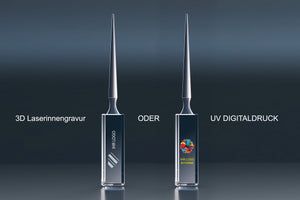 Crystal glass letter openers with 3D subsurface laser engraving and UV colour printing