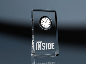 Elegant engraved crystal glass desk clock with a modern design