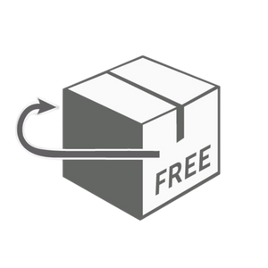 Symbol für kostenlosen Rückversand, Paket mit Pfeil und Aufschrift FREE