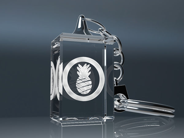 Crystal glass keyring engraved with a pineapple on a silver ring