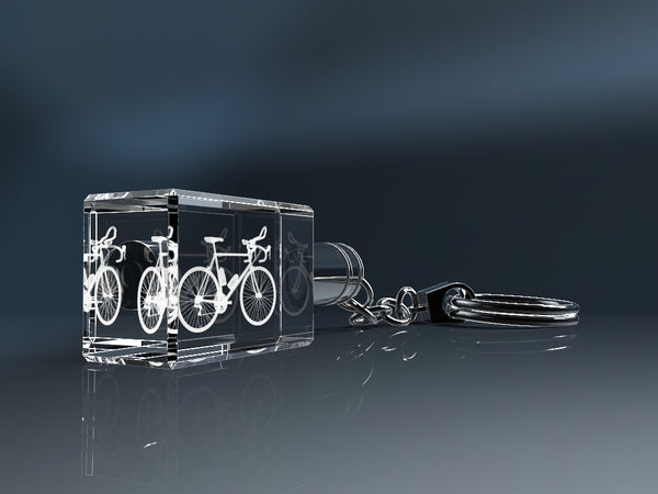Schlüsselanhänger aus Kristallglas mit eingraviertem Fahrrad, Werbeartikel Geschenkidee