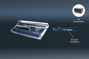 Kristallglas Stifteablage mit individueller 3D Lasergravur und Kugelschreiber, inkl. Geschenkbox