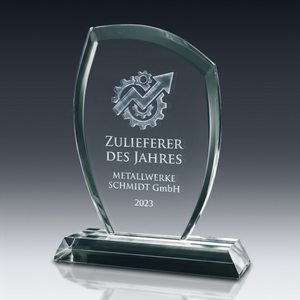 Trophy ARCORA in crystal glass – customisable award, product view 3