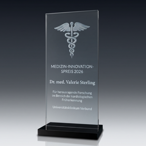 Trophy BLACK STAND in crystal glass – customisable award, product view 1