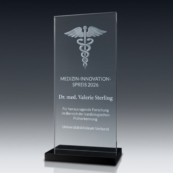 Trophy BLACK STAND in crystal glass – customisable award, product view 1