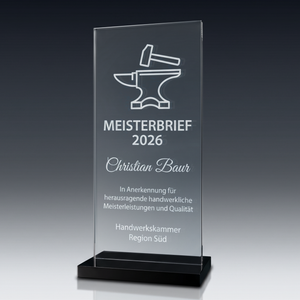 Trophy BLACK STAND in crystal glass – customisable award, product view 2