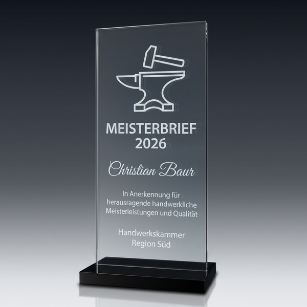 Trophy BLACK STAND in crystal glass – customisable award, product view 2