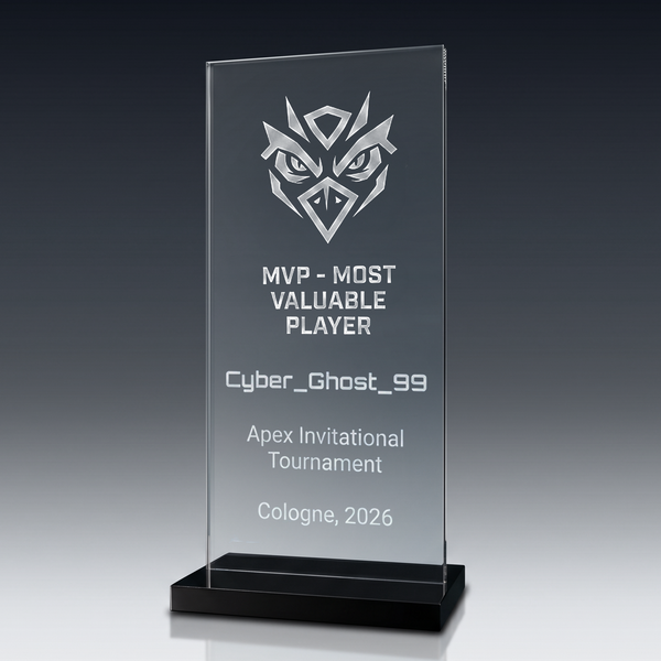 Trophy BLACK STAND in crystal glass – customisable award, product view 3