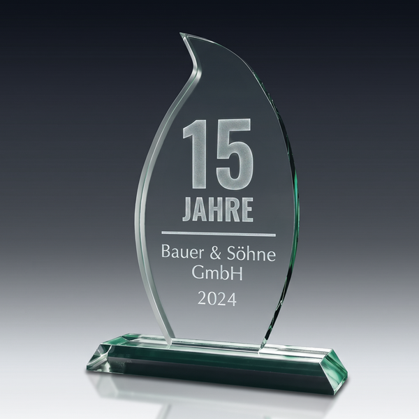 Trophy FLAME in crystal glass – customisable award, product view 2