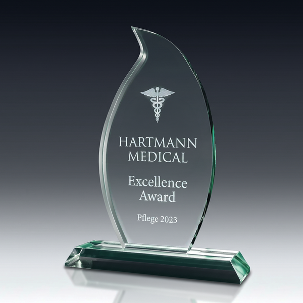 Trophy FLAME in crystal glass – customisable award, product view 3