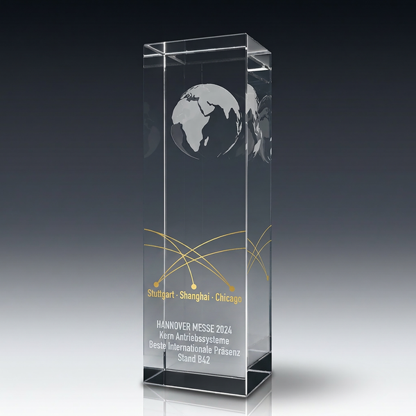 Trophy GLOBE in crystal glass – customisable award, product view 4