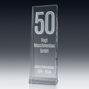 Trophy MONUMENT in crystal glass – customisable award, product view 1