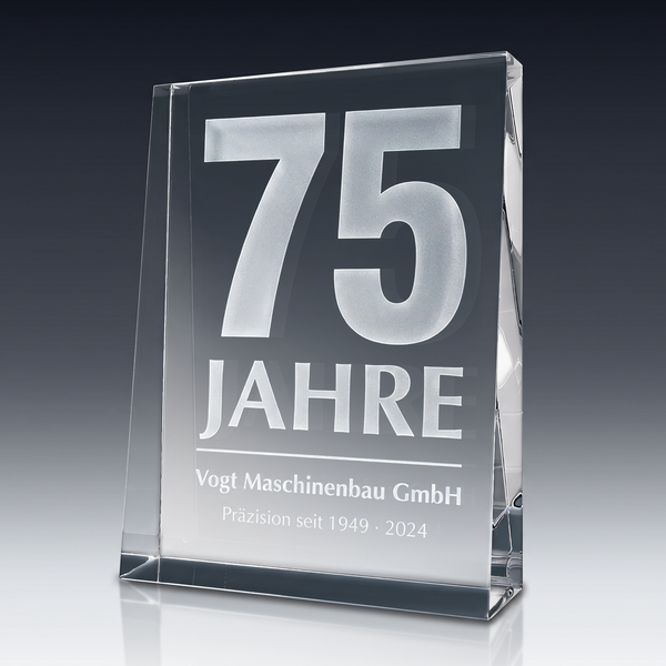 Trophy THE BEST (Hochformat) in crystal glass – customisable award, product view 1