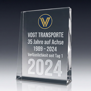 Trophy THE BEST (Hochformat) in crystal glass – customisable award, product view 2