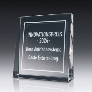 Trophy THE BEST (Quadrat) in crystal glass – customisable award, product view 2