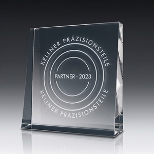 Trophy THE BEST (Quadrat) in crystal glass – customisable award, product view 3