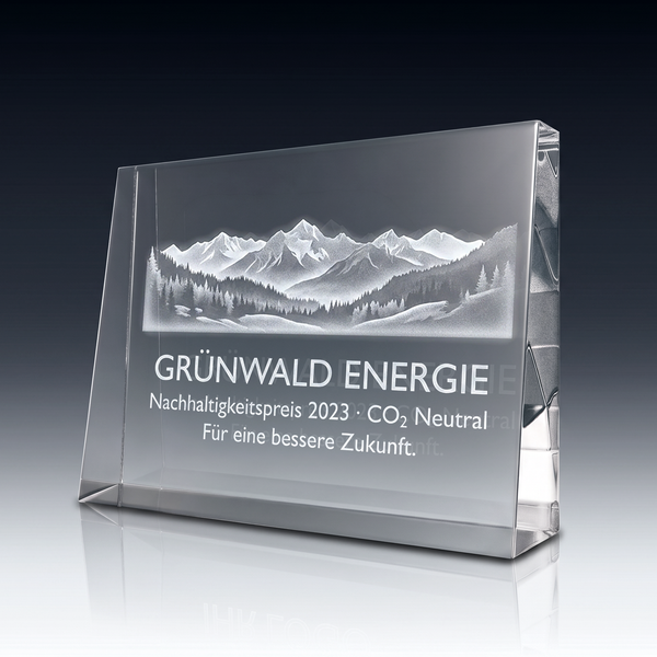 Trophy THE BEST (Querformat) in crystal glass – customisable award, product view 1