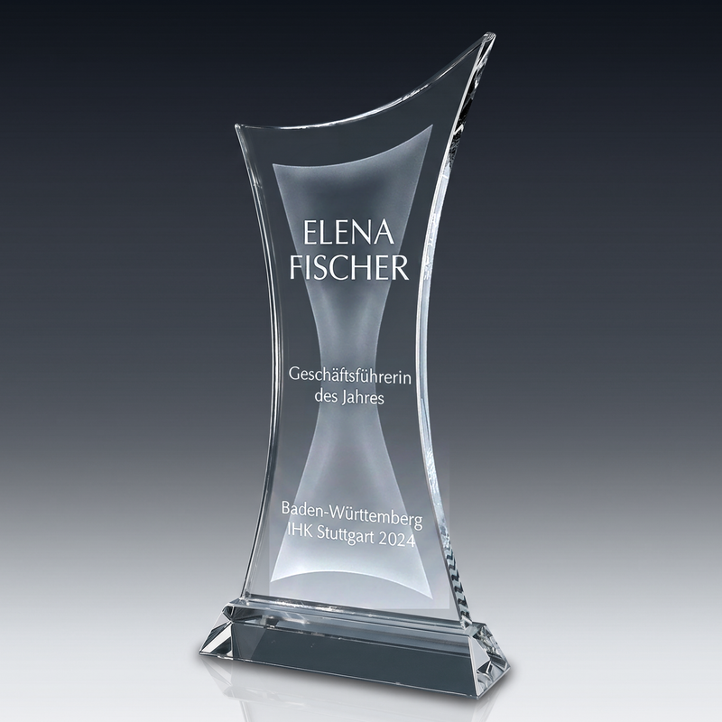 Trophy THIN CROSS aus Kristallglas – personalisierbarer Award, Produktansicht 1