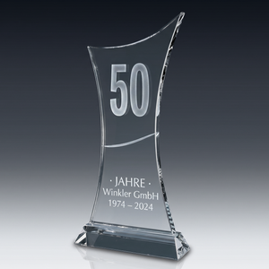 Trophy THIN CROSS in crystal glass – customisable award, product view 2