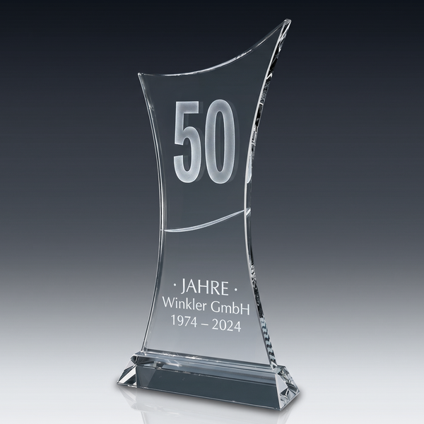 Trophy THIN CROSS in crystal glass – customisable award, product view 2