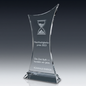 Trophy THIN CROSS in crystal glass – customisable award, product view 3