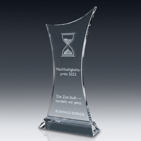 Trophy THIN CROSS in crystal glass – customisable award, product view 3