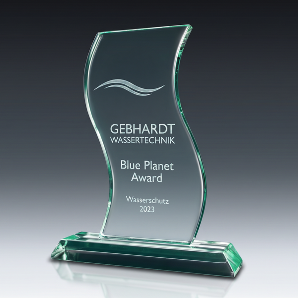 Trophy THIN WAVE in crystal glass – customisable award, product view 3