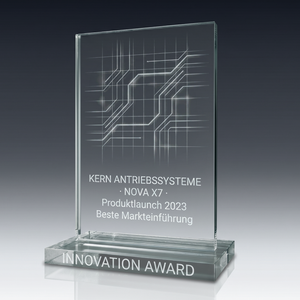 Trophy WINDOW in crystal glass – customisable award, product view 1