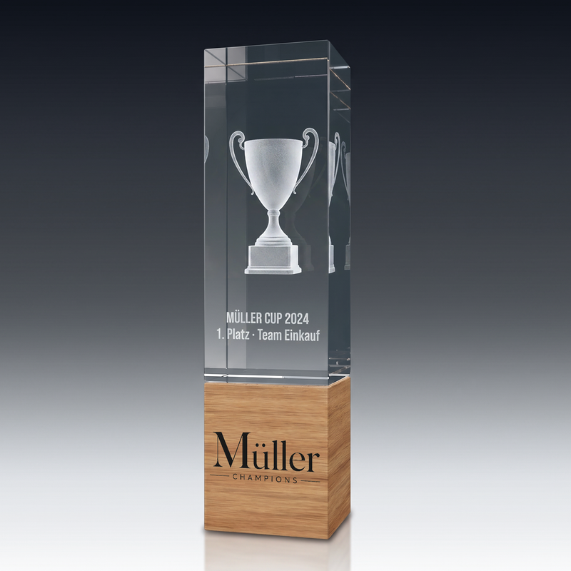 Trophy-WOOD aus Kristallglas – personalisierbarer Award, Produktansicht 1