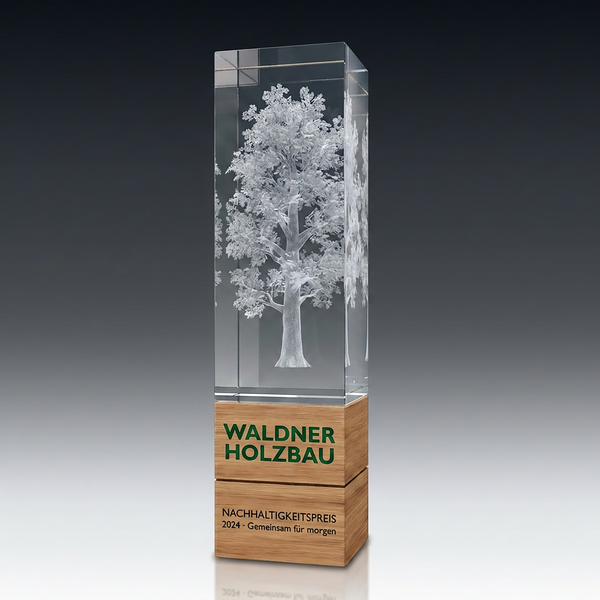 Trophy-WOOD aus Kristallglas – personalisierbarer Award, Produktansicht 3