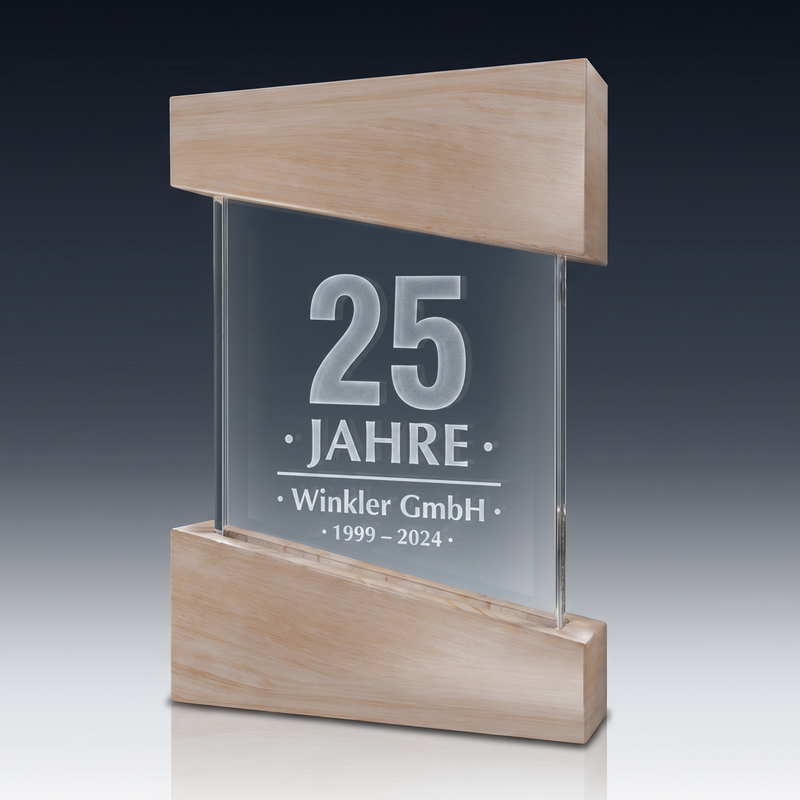 Trophy-WOODEN BOX aus Kristallglas – personalisierbarer Award, Produktansicht 1