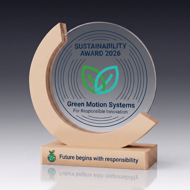 Trophy-WOODEN CIRCLE aus Kristallglas – personalisierbarer Award, Produktansicht 1