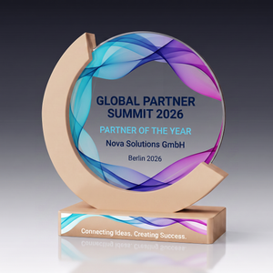 Trophy-WOODEN CIRCLE aus Kristallglas – personalisierbarer Award, Produktansicht 5