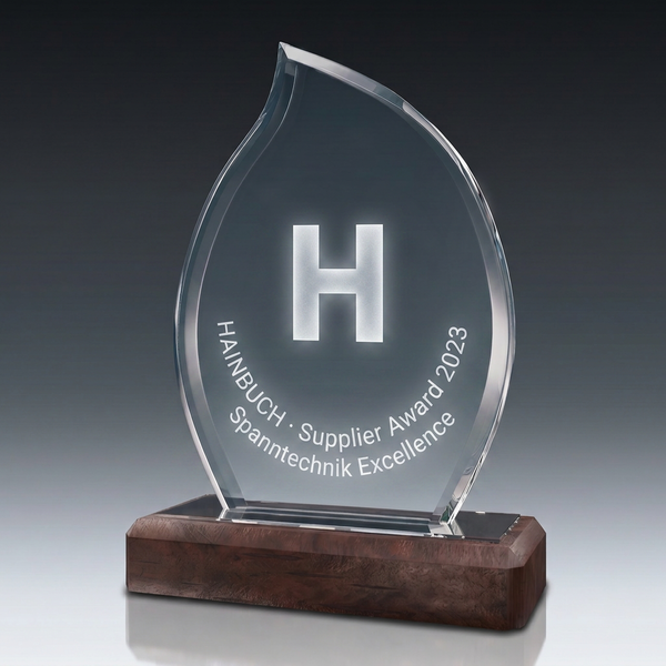Trophy-WOODEN FLAME in crystal glass – customisable award, product view 3