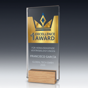 Trophy-WOODEN STAND aus Kristallglas – personalisierbarer Award, Produktansicht 2