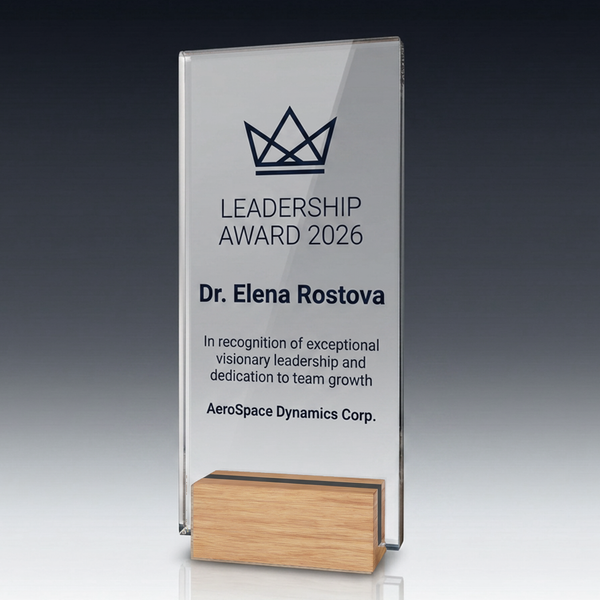 Trophy-WOODEN STAND aus Kristallglas – personalisierbarer Award, Produktansicht 3