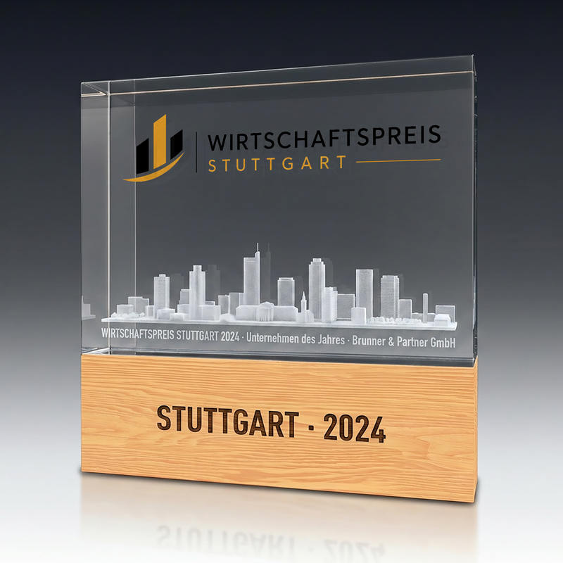 Trophy-WOODY aus Kristallglas – personalisierbarer Award, Produktansicht 1