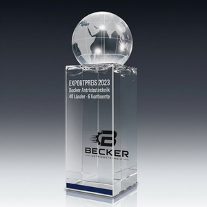 Trophy WORLD CHAMPION aus Kristallglas – personalisierbarer Award, Produktansicht 3
