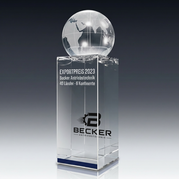 Trophy WORLD CHAMPION aus Kristallglas – personalisierbarer Award, Produktansicht 3